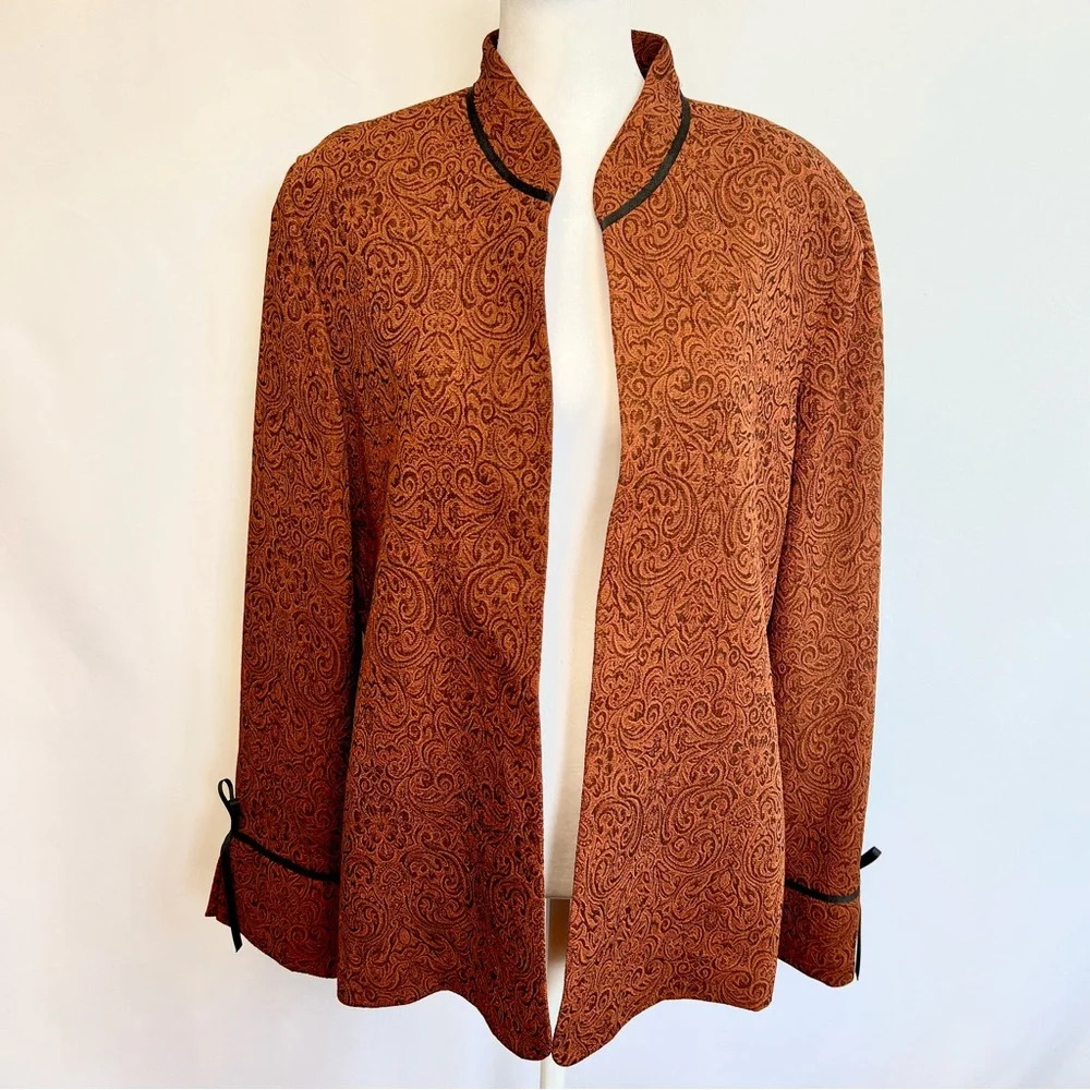 Drapers And Damons Rust Orange Floral Paisley Open Front Blazer Jacket Size 14